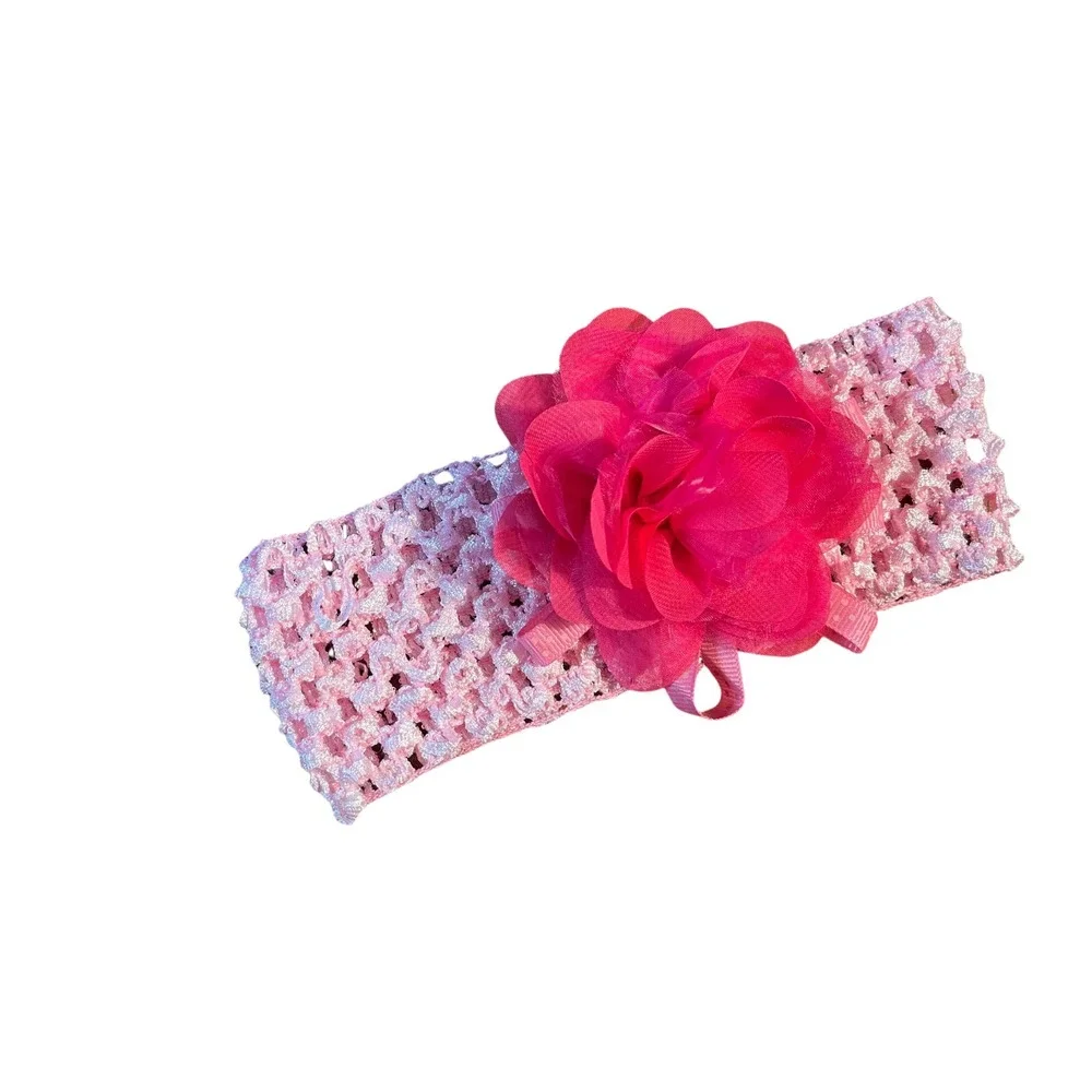 Baby Girl Pink Crochet Headband Hot Pink Flower Infant Toddler‎ Hair Accessory